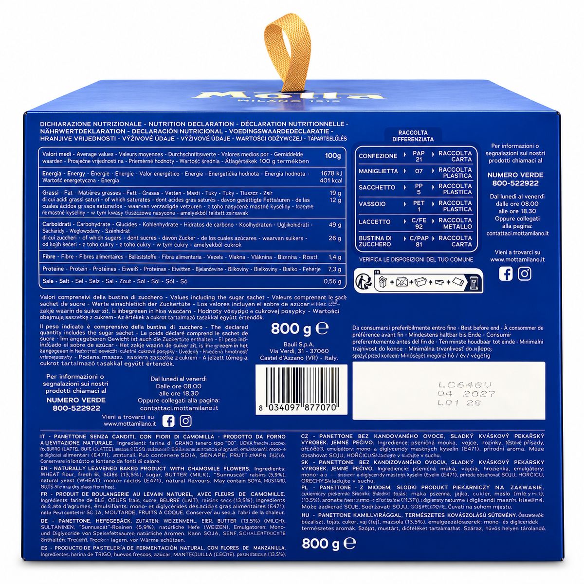 Motta Pandoro Bruno Barbieri 800 g | Burro e Miele - 3 pezzi