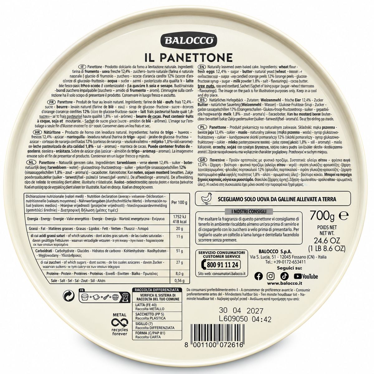 Balocco Panettone in Latta 700 g