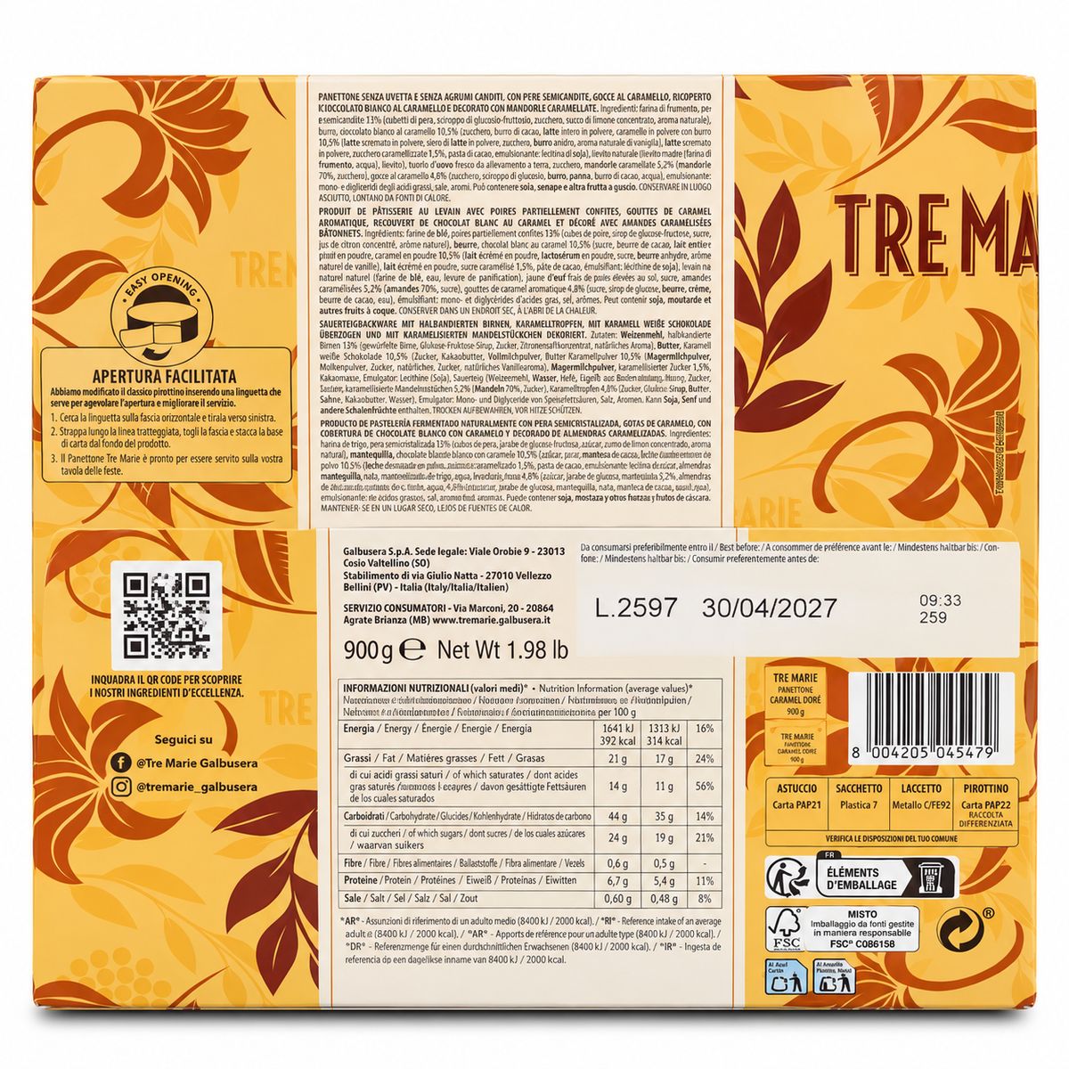 Tre Marie Panettone Caramel Doré 900 g