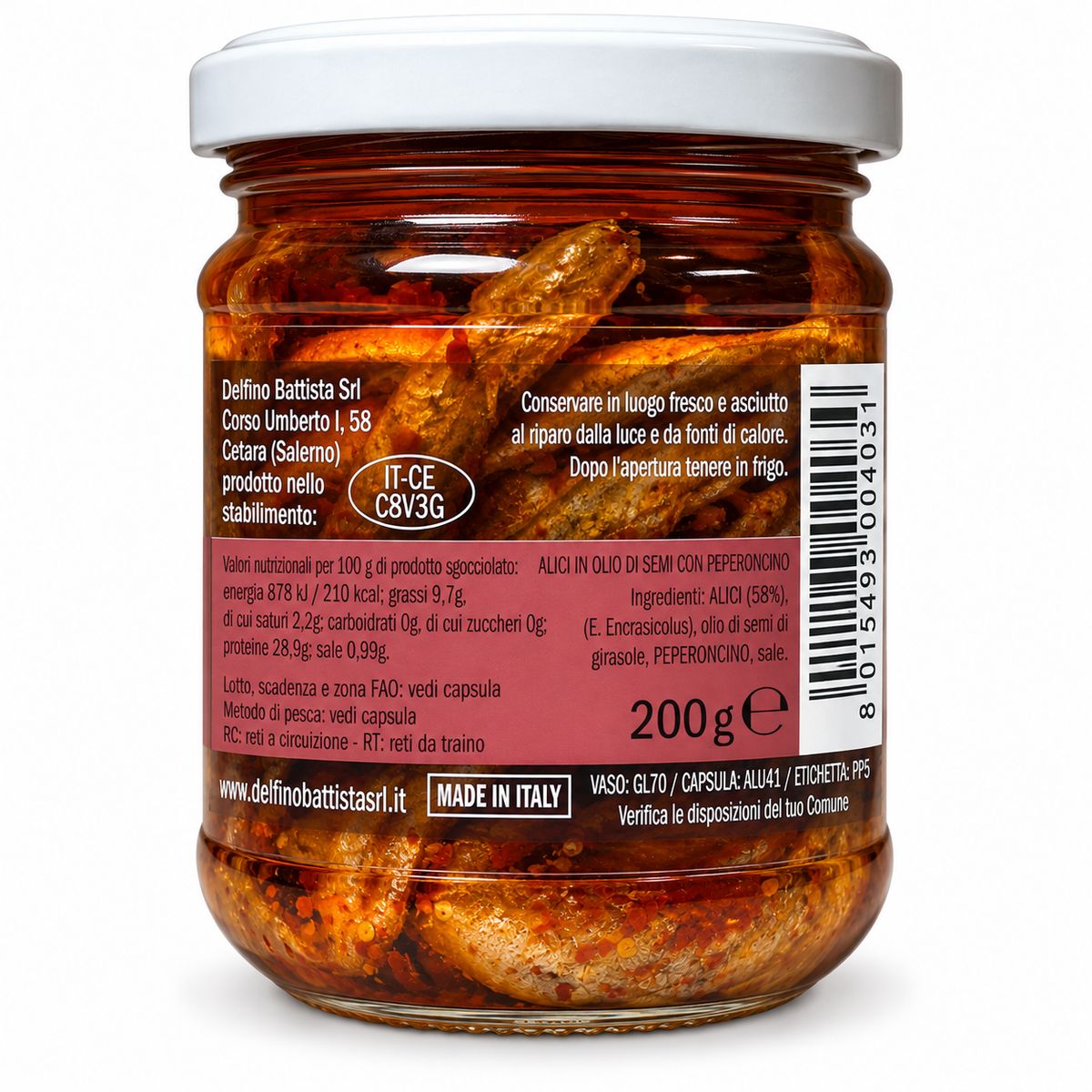 Delfino Battista Würzige Sardellen 200g