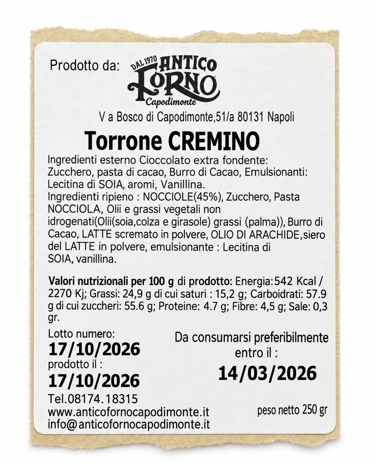 Antico Forno Capodimonte Torrone Cremino 250 g