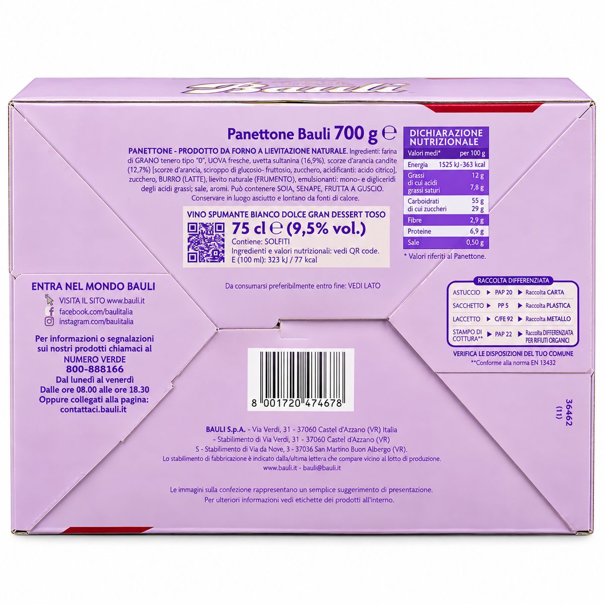 Bauli Magica Festa Panettone 700g et Toso Spumante 75cl