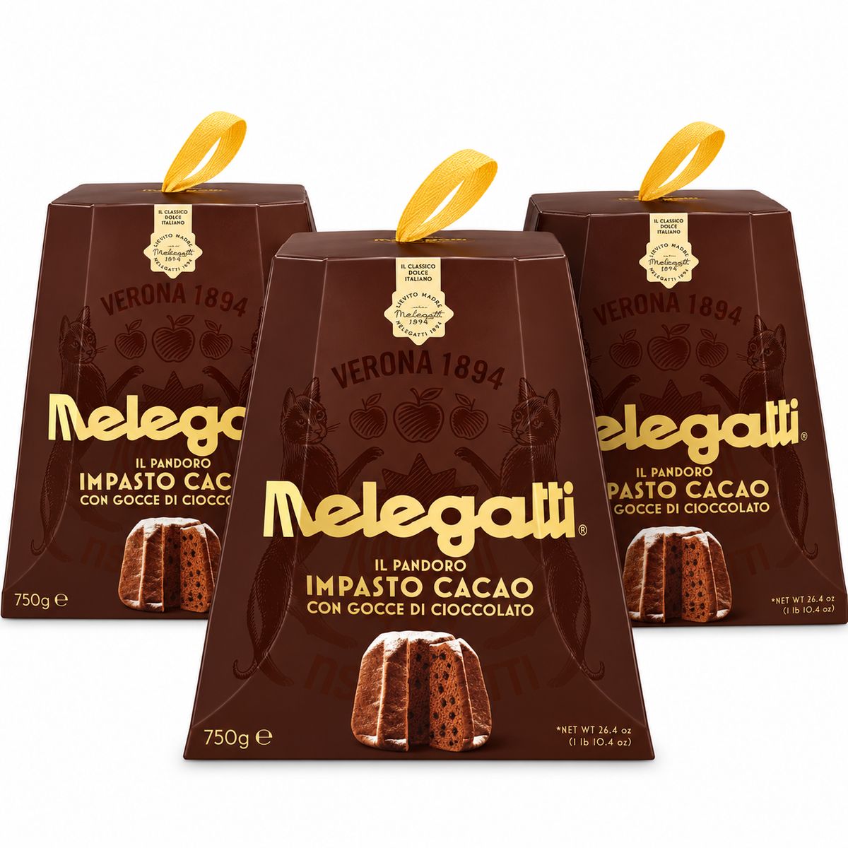 Melegatti Pandoro Impasto Cacao 750 g - 3 pezzi