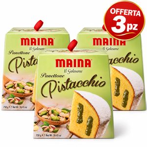 Maina Il Golosone Panettone Pistacchio 750 g – Panettone Farcito con Crema al Pistacchio e Zucchero a Velo_0