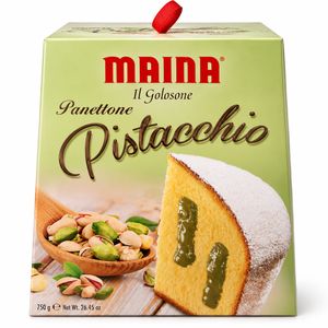 Maina Il Golosone Panettone Pistacchio 750 g – Panettone Farcito con Crema al Pistacchio e Zucchero a Velo