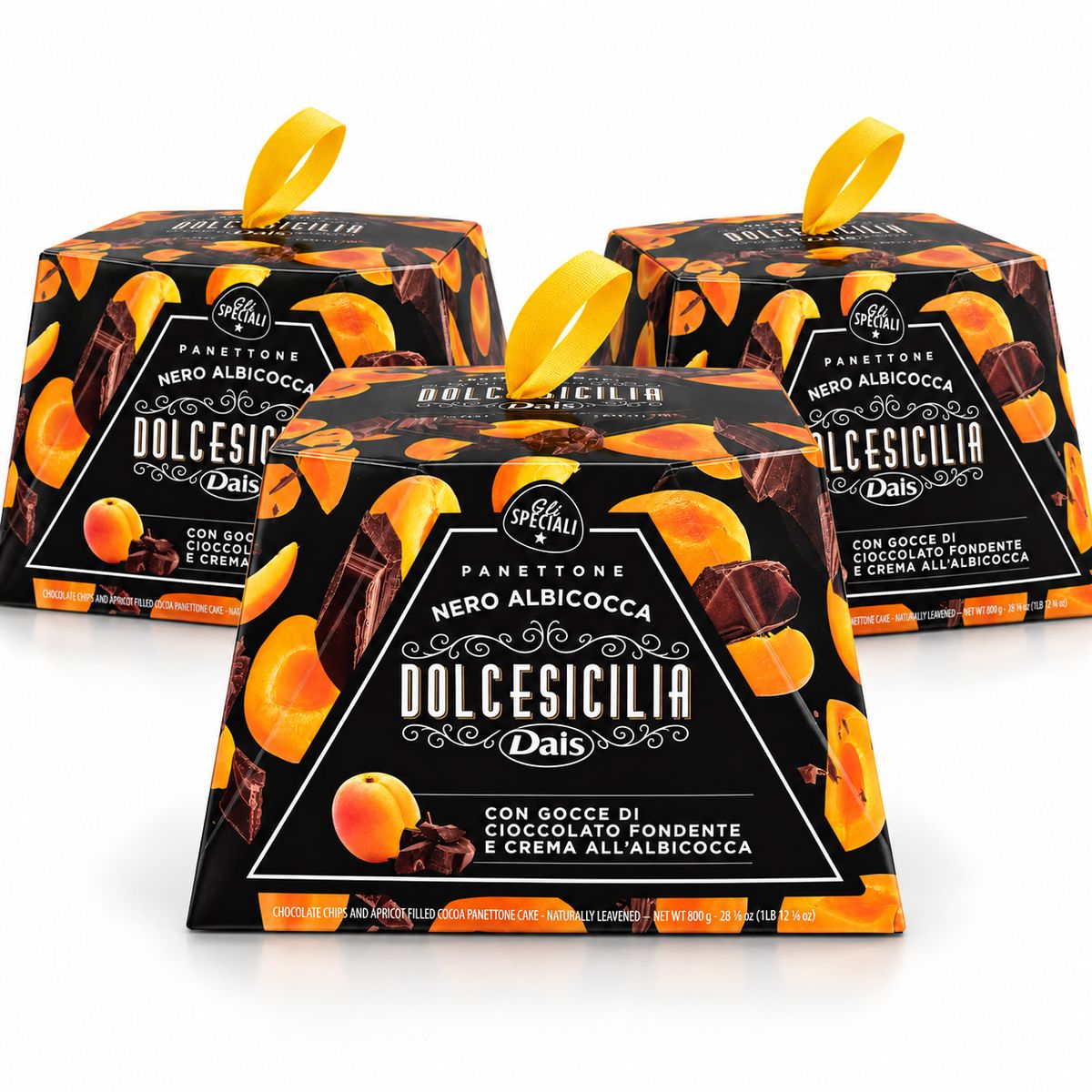 Dais Panettone Nero Albicocca e Cioccolato 800 g - 3 pezzi