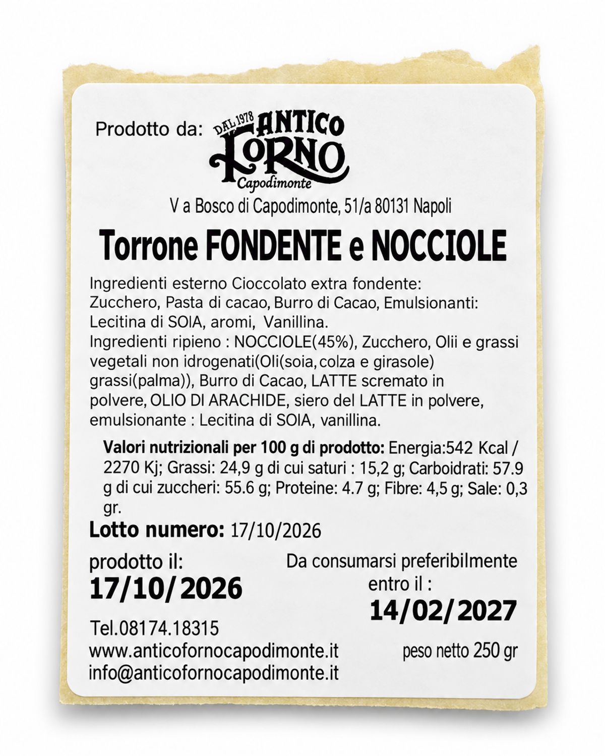 Antico Forno Torrone Fondente e Nocciole 250 g