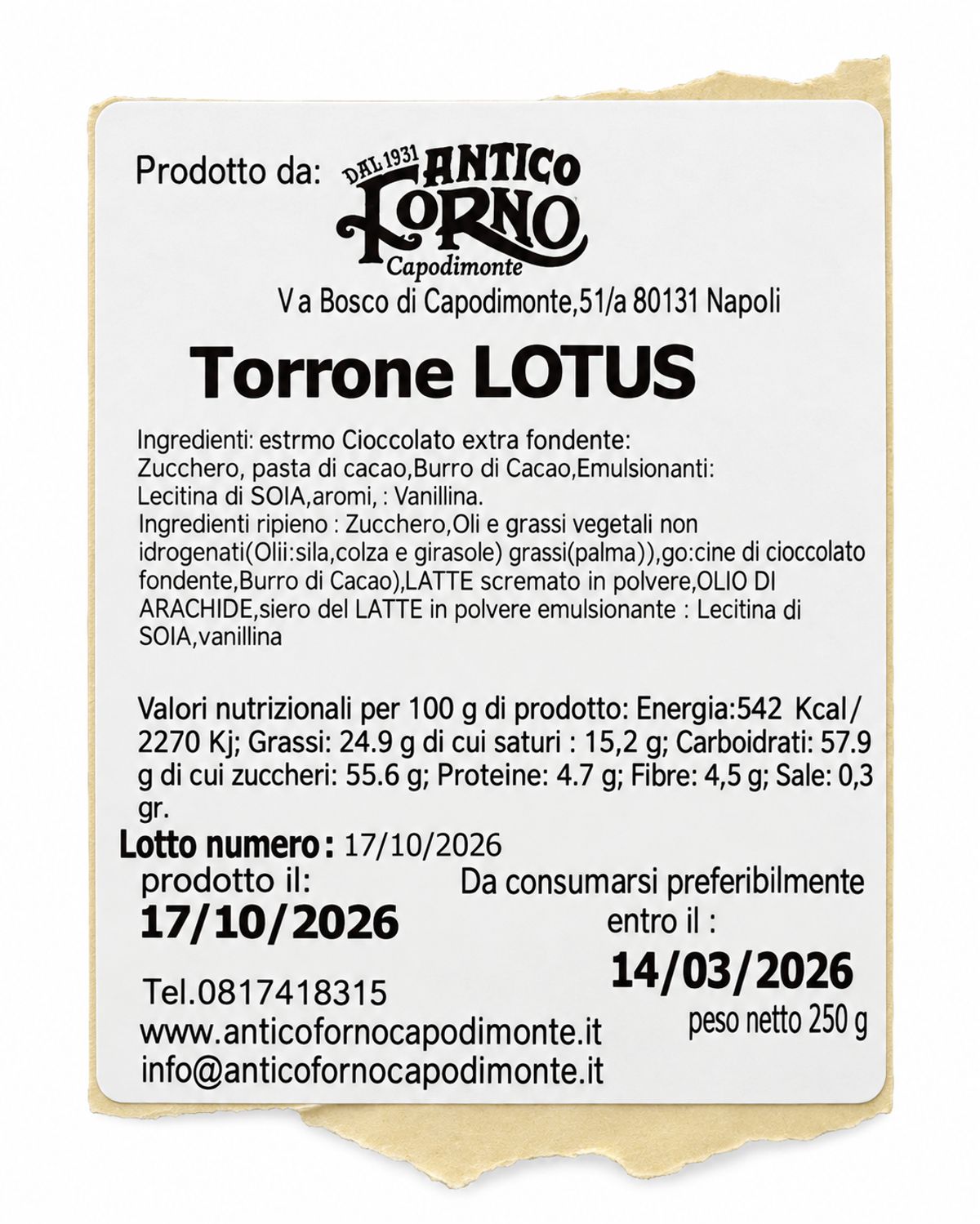 Antico Forno Capodimonte Torrone Lotus 250 g